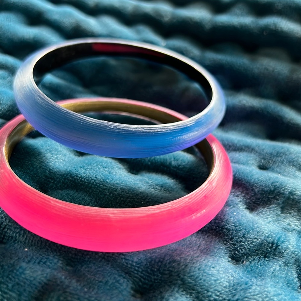 2 Alexis Bittar lucite bracelets pink and blue